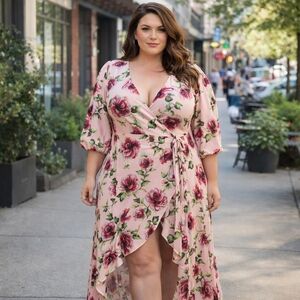 ASOS Curve Pink Floral Wrap Maxi Dress